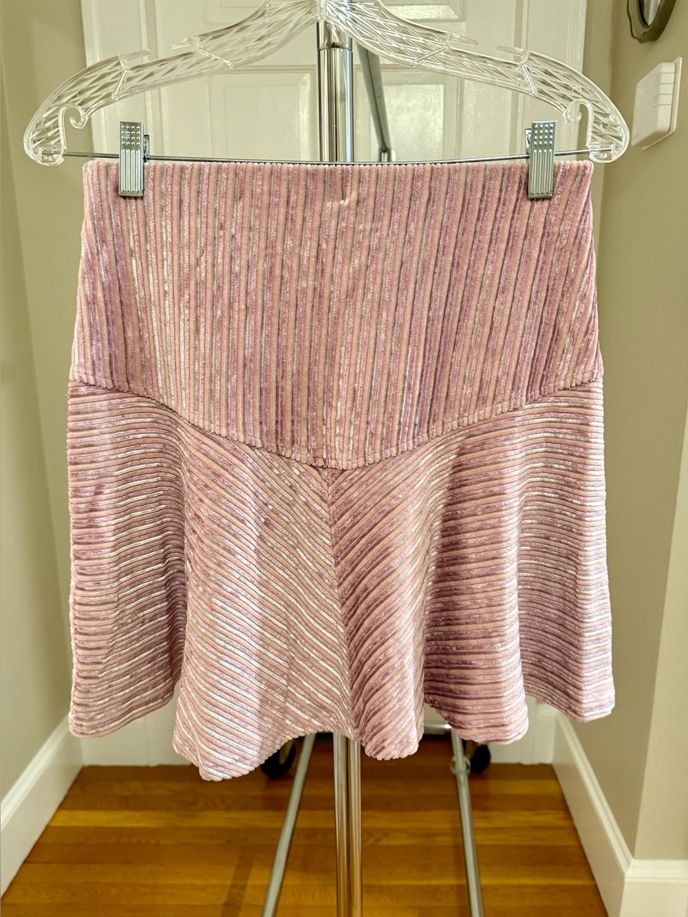 Free People Pink Ribbed A-Line Skirt, Size S